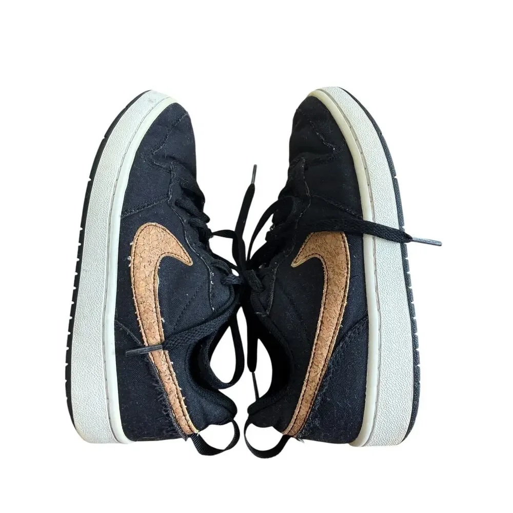 Nike Court Borough Low 2 Black Canvas Cork Swoosh Sneakers DC7949-001 Youth 5Y
